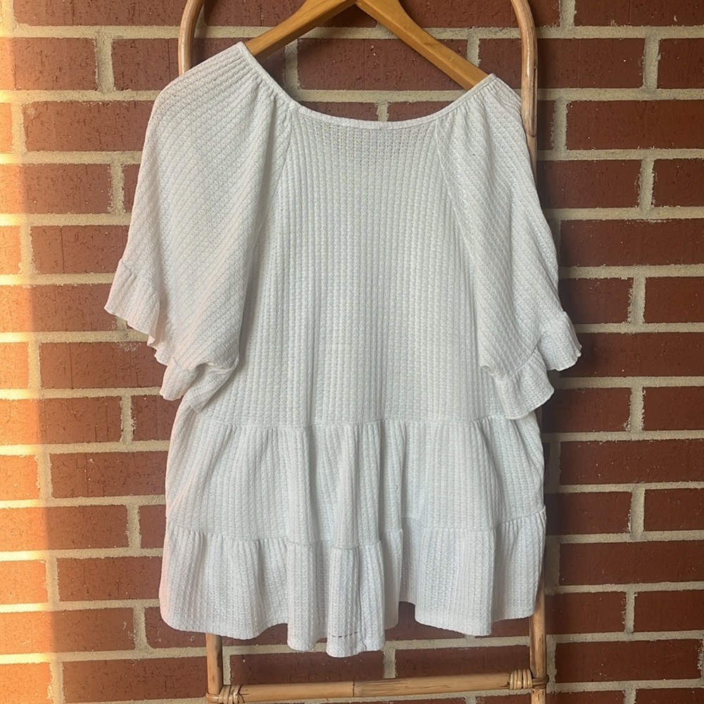 White Ruffled Textured Top - Picture 6 of 6